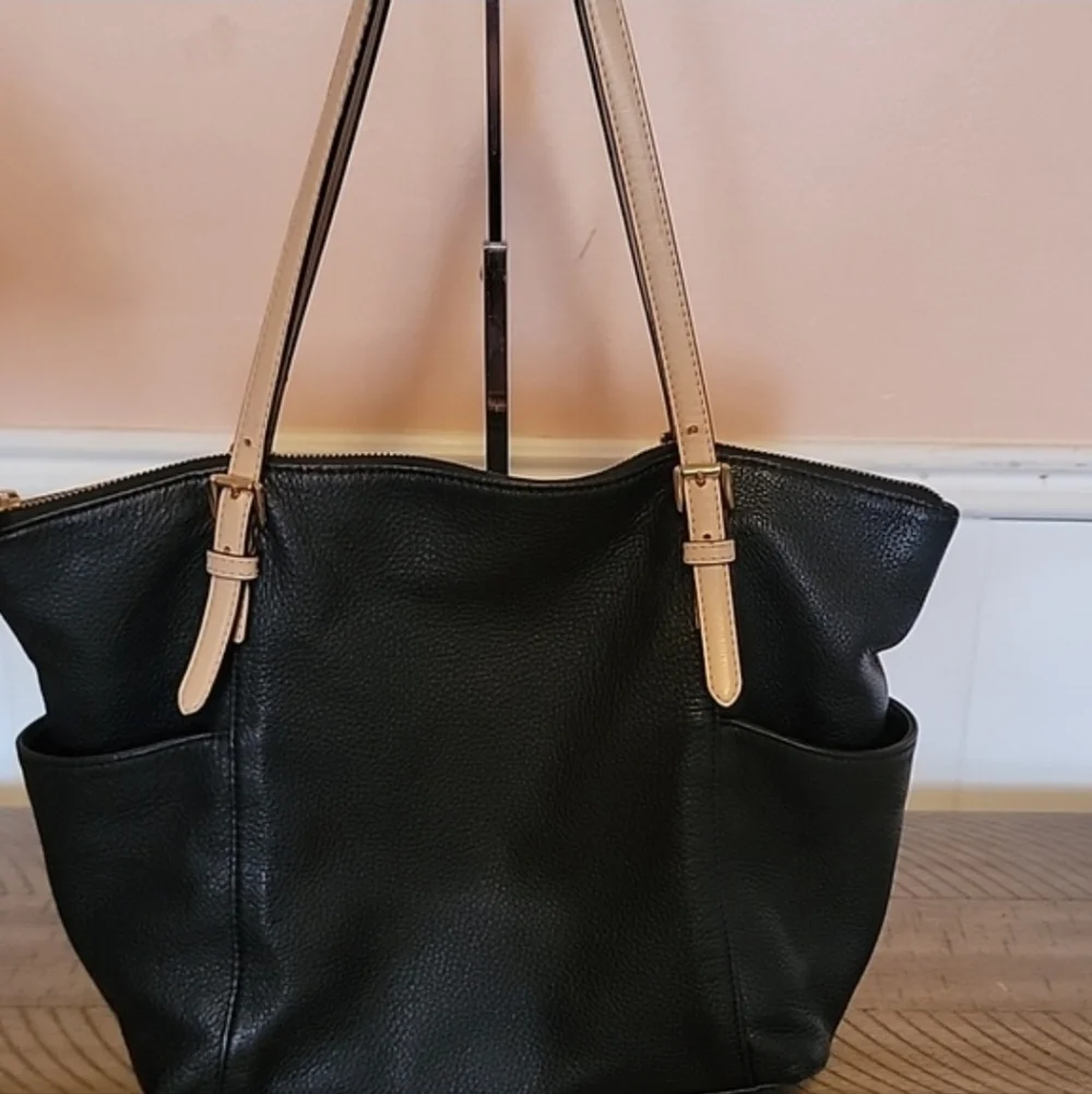 Michael Kors Jet Set Black Pebbled Leather Tote Handbag